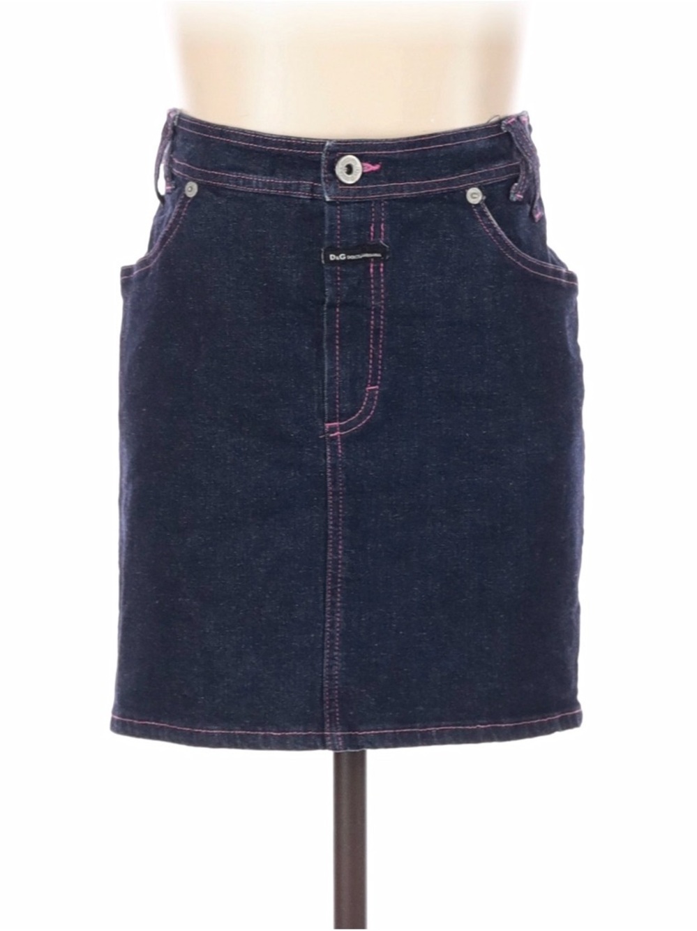 D&G Dark Indigo Denim Skirt with Pink Topstitching